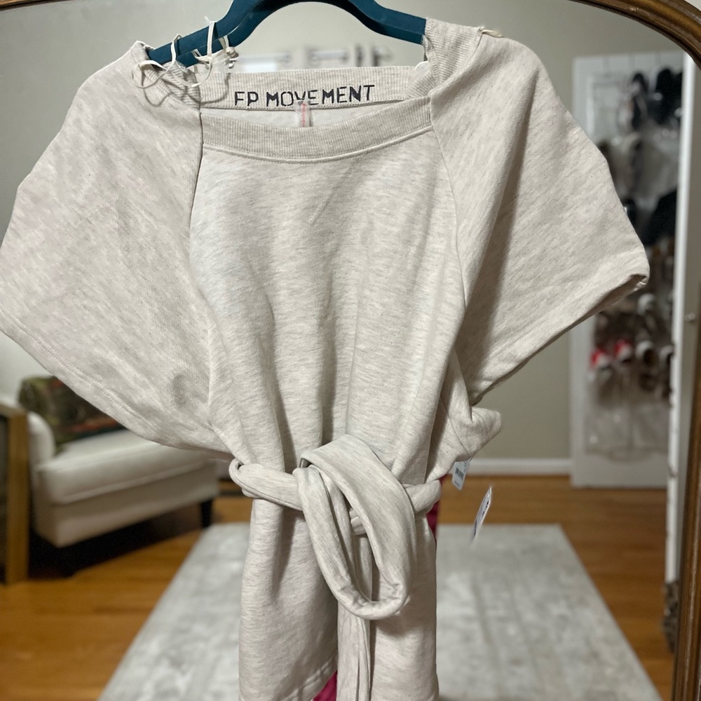 We The Free Light Gray Tie-Front Top